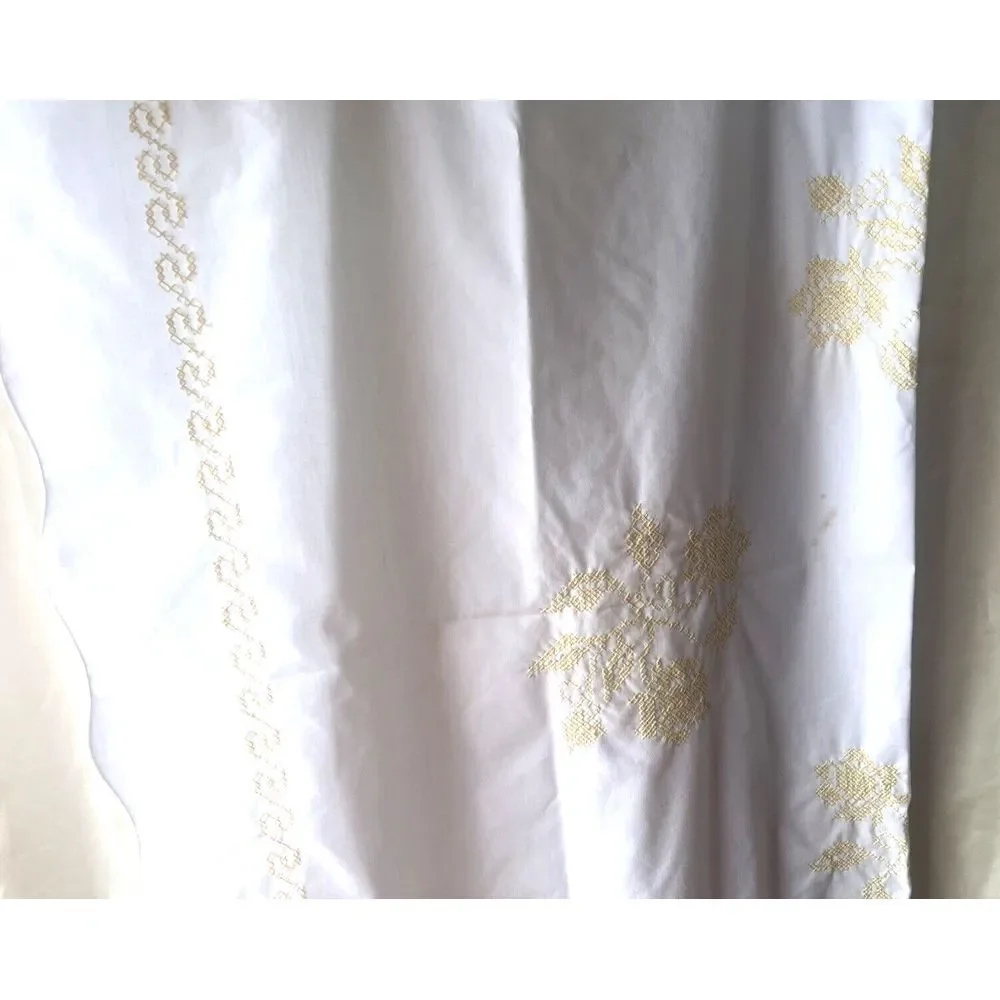 Vintage Hand Cross Stitch Floral Table Runner Tablecloth Scalloped Edge 48x24‎